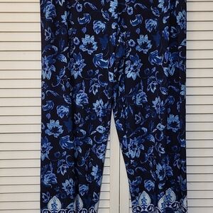 Susan Graver Blue and Black Floral Pants